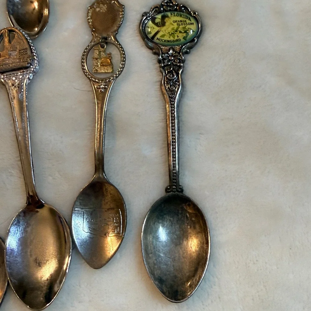 Vintage Souvenir Collector Spoon Lot 9pc Florida Nashville Kansas Oklahoma DC